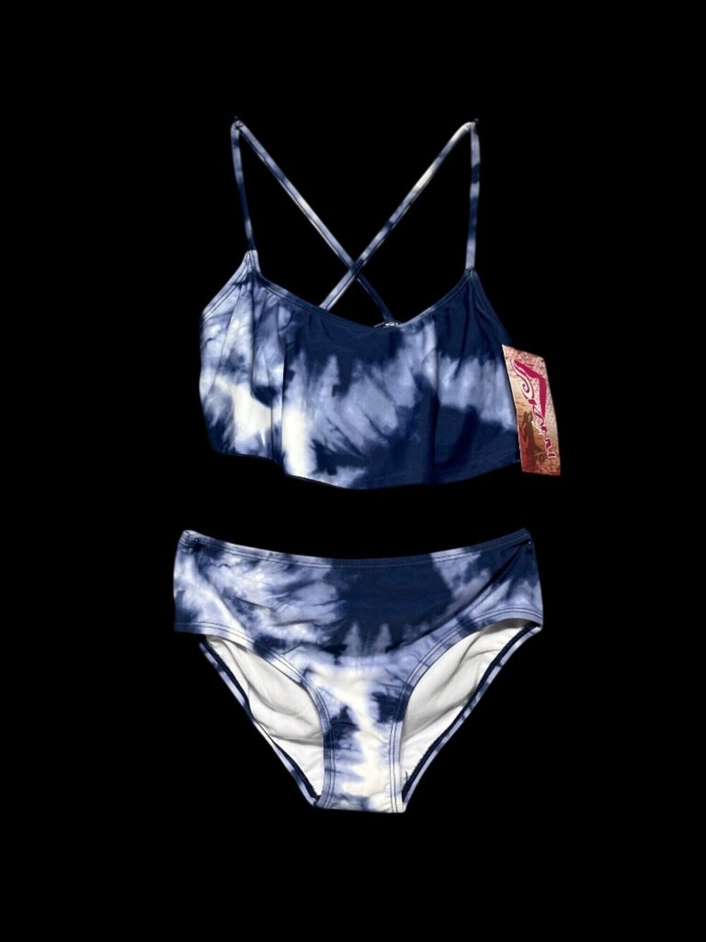 NWT Kanu Surf Beach Girl Flounce Size 14 2 Piece Bikini Blue Tie-Dye Swimsuit